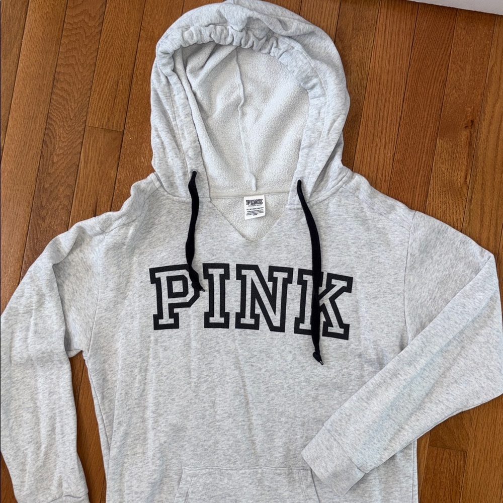 Victoria's Secret PINK Gray Hooded Sweatshirt Size XS Oversized Hoodie - Picture 2 of 6